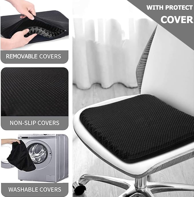 Gel Seat Cushion, Jumbo&Thick Gel Cushion Chair Pads with Non-Slip Cover for Home Office Car Seat Wheelchair, Soft Breathable Honeycomb Seat Pads for Relieve Hip Pain,Black 20x20x1.9inch