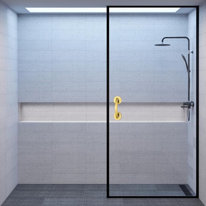 VOSAREA Golden Grab Bars for Shower, Heavy Duty Suction Cup Shower Handle, Reusable Bathroom Safety Grab Bars for Seniors and Elderly
