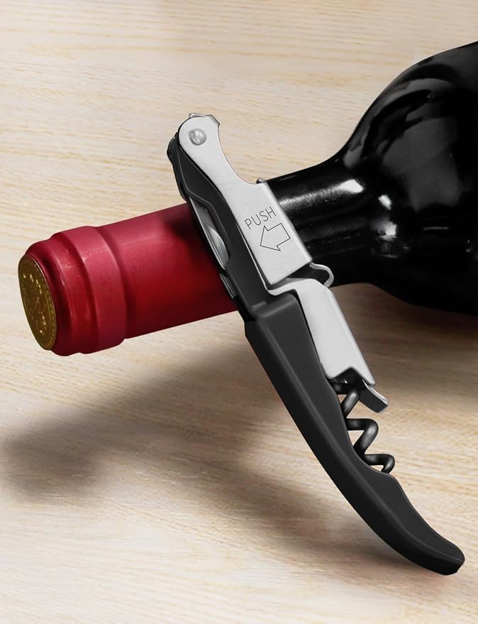 CORKAS Wine Key - Professional Handcrafted Heavy Duty Waiter Corkscrew, Compact Wine Opener with Double Hinged, Foil Cutter and Bottle Opener, Gifts for Severs, Sommelier, Bartenders (4Pack-Black)