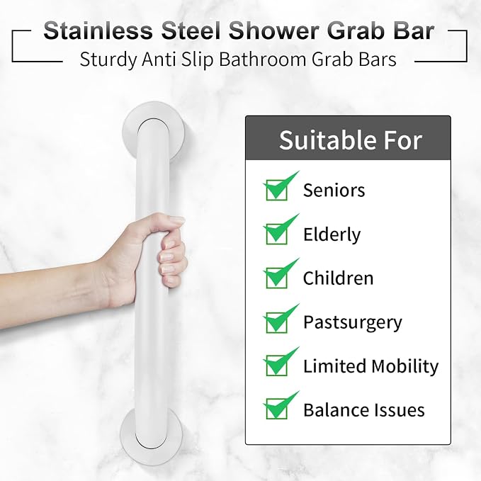 2 Pack Shower Grab Bar, Stainless Steel Bathroom Grab Bar, Grab Bars for Handicap Elderly Seniors Bathroom Safety Grab Bar (12 Inch，White)