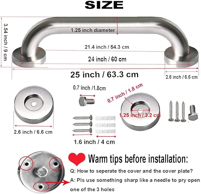 2 Pack 24 Inch Shower Grab Bar, iMomwee Satin Brushed Nickel Stainless Steel Bathroom Grab Bar Handle,Shower Balance Bar,Safety Hand Rail Support,Handicap Elderly Senior Assist Handle(1.25" Diameter)