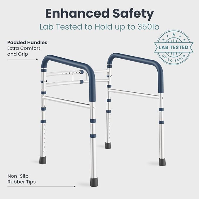 PELEGON Toilet Safety Rails (350 lb) - Adjustable Toilet Safety Frame & Rails, Toilet Safety Rail for Elderly Adults, Toilet Handles for Seniors, Toilet Bars for Elderly, Disabled & Handicap - Grey