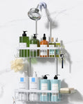 YASONIC Never Rust Shower Caddy Hanging, Aluminum Shower Racks for Inside Shower, 2-Tier Shower Organizer Hanging Over Shower Head with Hooks and Soap Holder, White
