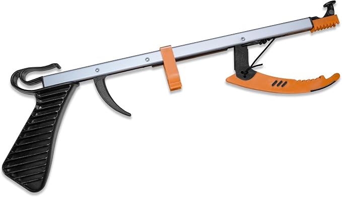 Rehabilitation Advantage Compact Reacher Grabber Tool, 15" Reach Extension with Rubberized Jaws and 3" Wide Grip, Lightweight Aluminum Pick Up Tool, Handle for Travel, Home, and Hard-to-Reach Items