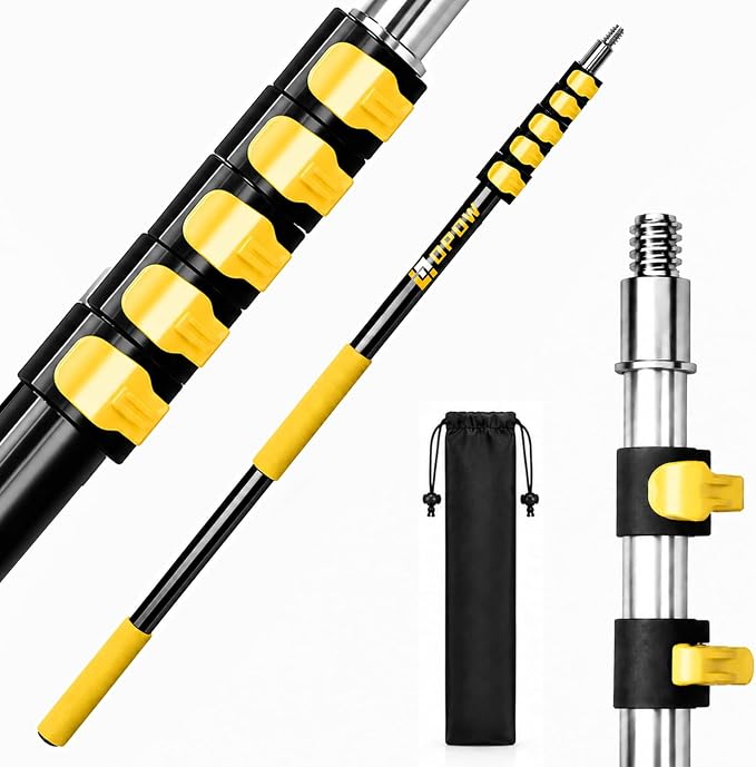 4.8-24ft Professional Extension Pole - 30ft Maximum Reach for Commercial & High Residential Use - Extra-Thick Aluminum with Quick-Release Clasps