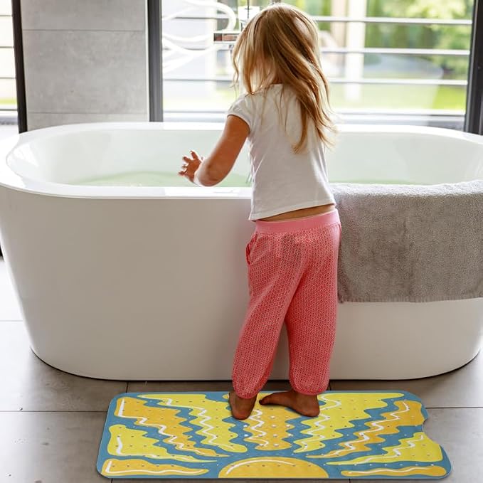 Sun Bathtub Mat Non Slip for Kids 40x16in Extra Long Anti Slip Bath Mat for Tub Abstract Art Bath Shower Mat with Large Drain Holes and Suction Cups Boho Sun Design Modern Minimalism Bathroom Decor
