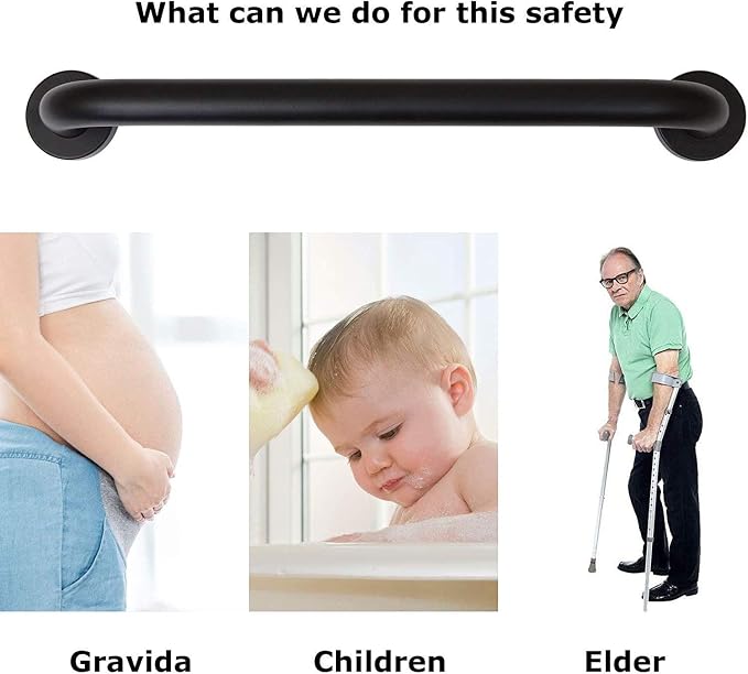 Black Shower Grab Bar 16 Inch - 1.25" Diameter, iMomwee 2 Pack Stainless Steel Bathroom Grab Bar Handle, Bathroom Shower Balance Bar,Safety Hand Rail Support,Handicap Elderly Senior Assist Bath Handle