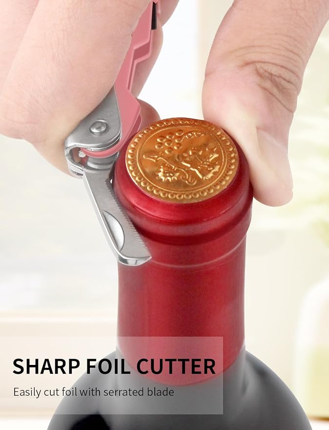 CORKAS Wine Key - Professional Handcrafted Heavy Duty Waiter Corkscrew, Compact Wine Opener with Double Hinged, Foil Cutter and Bottle Opener, Gifts for Severs, Sommelier, Bartenders (4Pack-Pink)