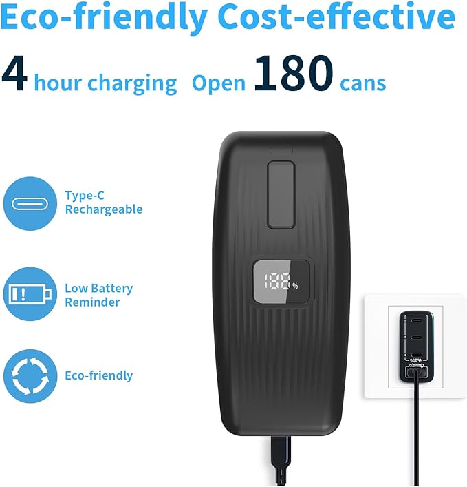 Electric Can Opener with LED Display, USB Rechargeable Electric Can Opener for Seniors & Arthritis, One-Touch Automatic Can Opener, Hands-Free, Smooth Edge, Compact, Cordless