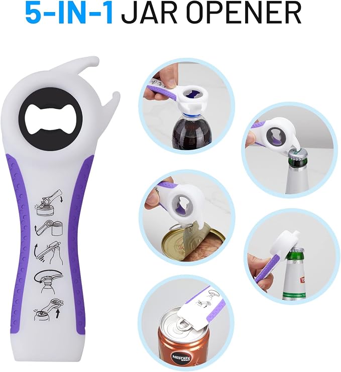 Jar Bottle Opener for Weak Hands,4 &5 in 1 Multi Function Non-Slip Can Lid Opener Tools with Silicone Jar Gripper Pad,Suitable for Seniors,Children and Arthritic Hands (Dark Blue)
