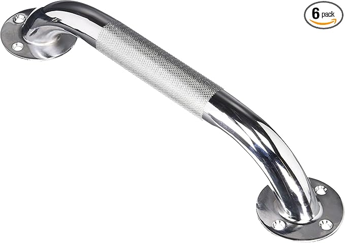 Carex Textured Grab Bars for Bathtubs and Showers -Grab Bars for Bathroom Safety - 12 inch Durable Stainless Steel Shower Handle Serves as Handicap GrabBar and Elderly Assistance Products (Pack of 6)