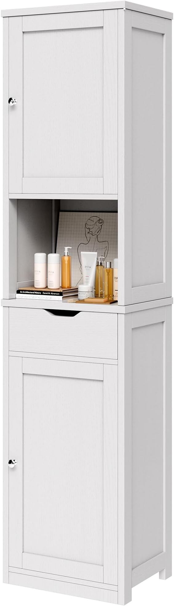 Vongrasig Tall Bathroom Storage Cabinet, 64”H Narrow Storage Unit for Small Spaces, Freestanding Modern Cabinet with Adjustable Shelves for Bathroom, Living Room, Kitchen, White