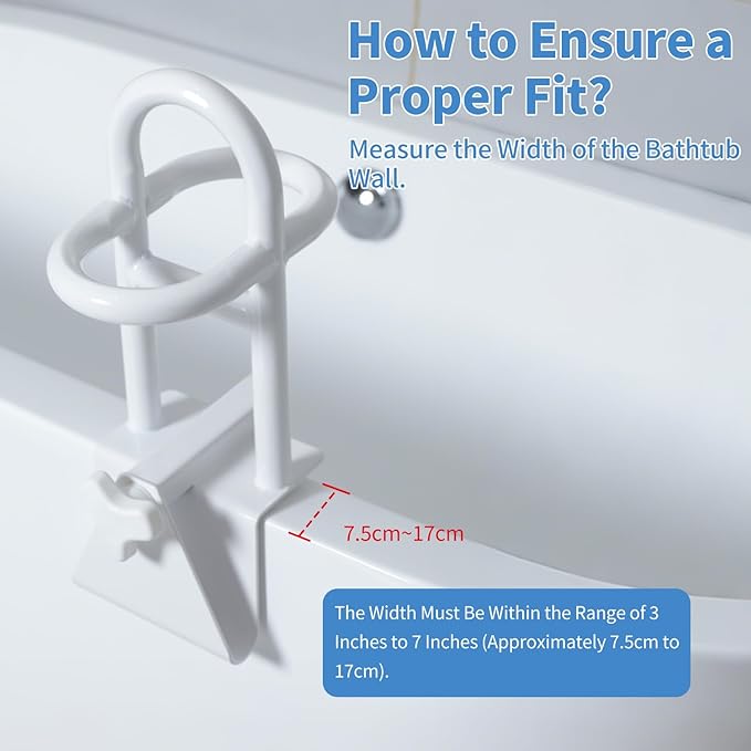 Triple Grip Adjustable Bathtub Handles for Seniors, Fits 3-Inch+ Thick Walls. Please Measure Before Purchasing Tub Grab Bars for Side of Tub, Handicap Grab Bars, Tub Handles for Elderly Balance