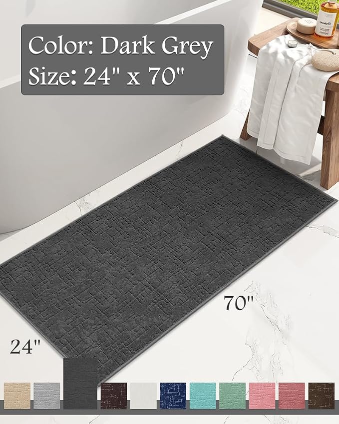 AMOAMI-Bath Mat-Absorbent Quick Dry Bathroom Floor Mats-Washable Rubber Backing Bath Mats for Bathroom Rugs Fit Under Door-Bath Rug for in Front of Sink Bathtub Shower Room, Dark Grey 24''x70''
