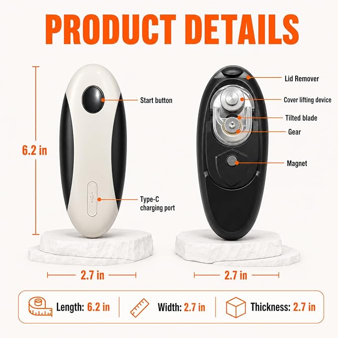 Rechargeable Electric Can Opener - One Touch Automatic, Hands Free Operation Easy Grip for Seniors & Arthritis, Works with All Cans - Cordless, No Sharp Edges
