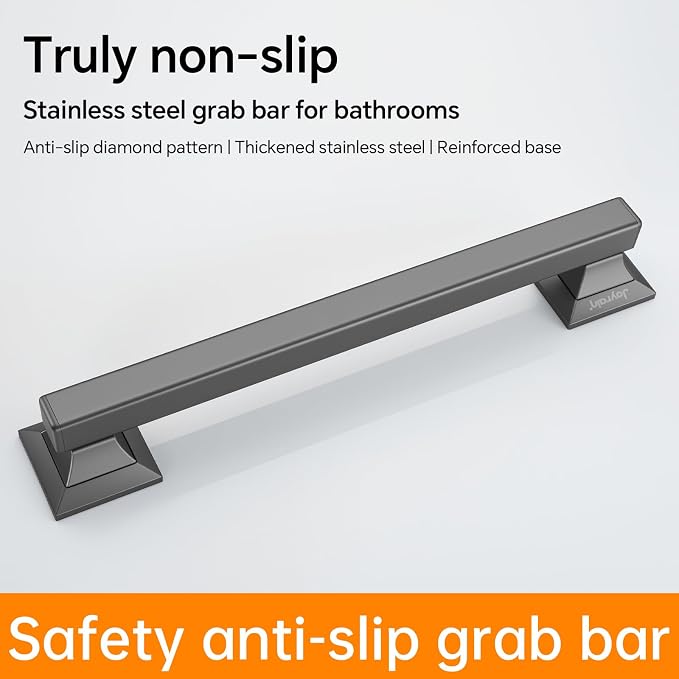 Joyrain Stainless Steel Square Grab Bar - ADA Compliant 500lb Weight Limit, 16/24/32 Inch Bathroom Safety Rail for Seniors & Disabled (Gun Metal, 32 inch)