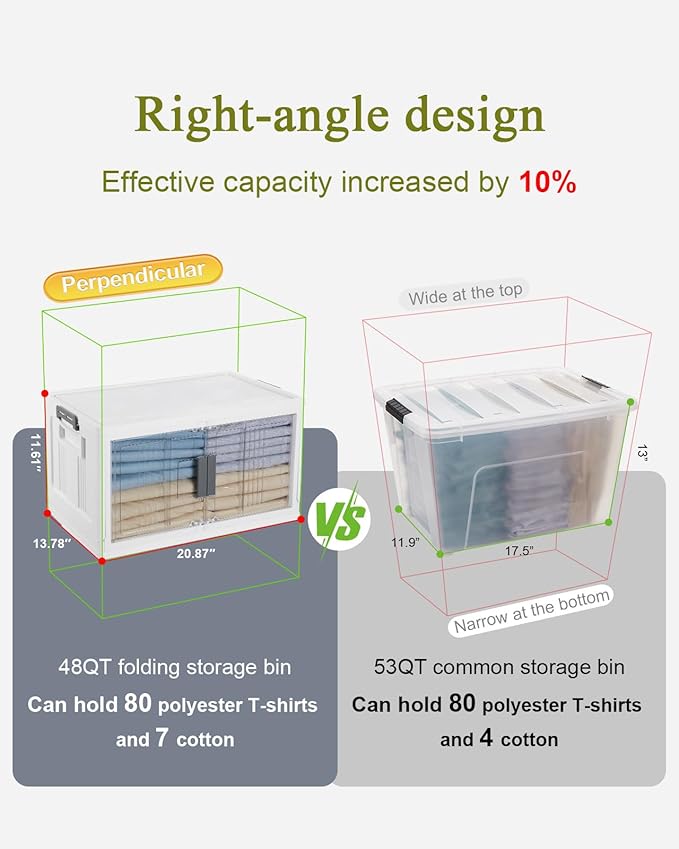 OlarHike 48QT Lockable Stackable Storage Bins with Lids - Folding Storage Boxes with Doors & Wheels, Collapsible Plastic Box for Home, Dorm, Office, Closets, School, Stackable Organizers, 6 Pack Cubes