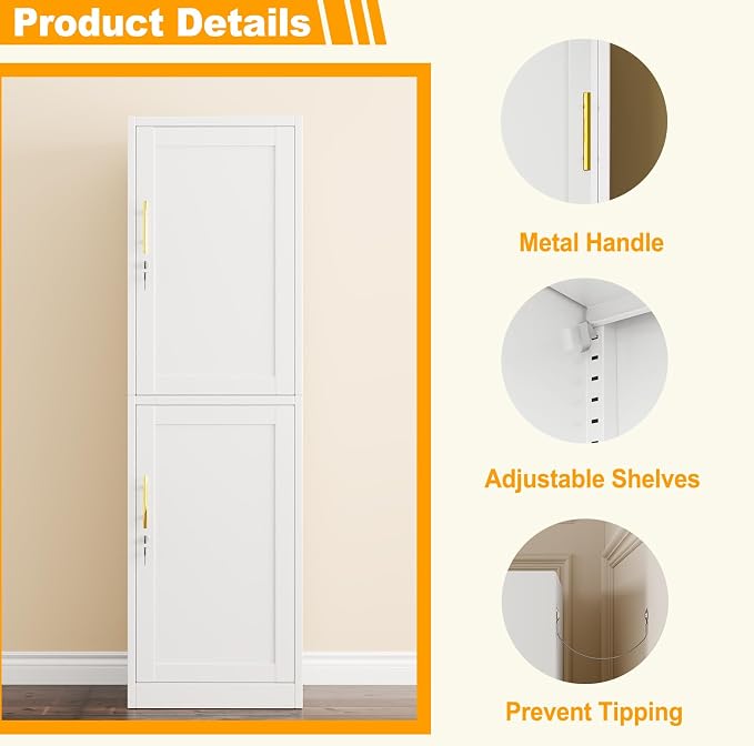Ckzbx Metal Locker Tall Narrow Storage Cabinet, 67" H Locking Tool File Cabinets Snack Locker Organizer for School Classroom,Bedroom,Gym Home Office,Entryway and Hallway (20" W 2Door White)