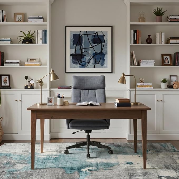 48"x72" Office Chair Mat for Hardwood Tile Floor, Under Desk Carpet Protector for Rolling Computer Chair Mat, Machine Washable Area Rug, Anti-Slip 1/5" Thick Low Pile Thin Vinyl Floor Mat, Black Beige
