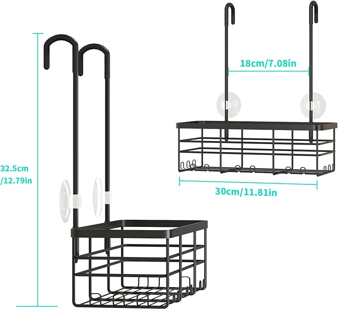 HapiRm Hanging Shower Caddy Organizer - No Drilling Shower Organizer with Hooks, Rustproof & Waterproof 304 Stainless Steel Bathroom Shelves - Black (1 Basket)