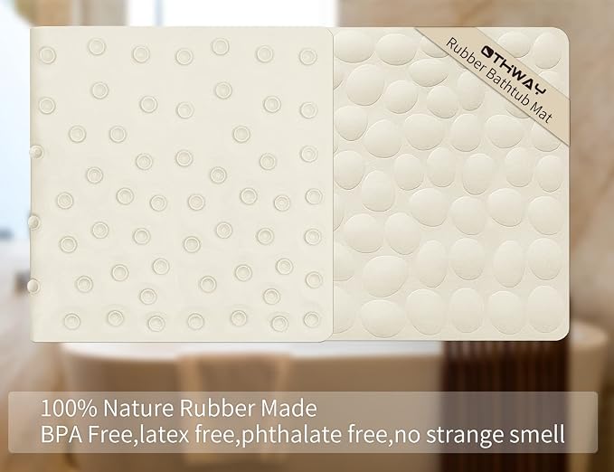 Non-Slip Bathtub Mat OTHWAY Soft Rubber Bathroom Bathmat with Strong Suction Cups (Beige)