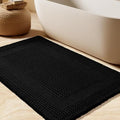 Upgrade Waffle Bath Mat, Boho Bathroom Rugs Absorbent Non Slip, Ultra Soft Bathroom Mat, Machine Washable Knit Bath Rugs with Tassels for Bathroom, Bedroom, Kitchen, Shower, Tub, Black, 36"x24"