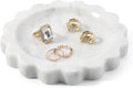 Koville 5.51" Scalloped Marble Tray, Round Stone Jewelry Trinket Dish for Ring, Natural Small Marble Tray for Bathroom Kitchen Dresser Countertop, Decorative Candle Tray(Bianco Carrara)