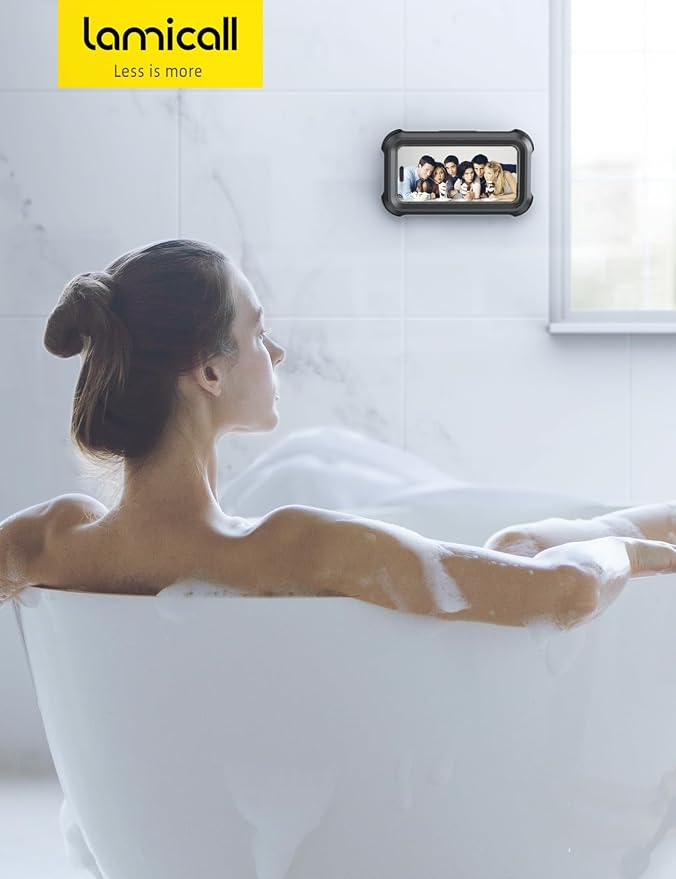 Lamicall Waterproof Shower Phone Holder - Shower Bathroom Bath Cellphone Accessories for Women Men Girls Boys, Christmas iPhone Accessories Case Wall Mount Stand, Gift Gadget for 4-7" Phones
