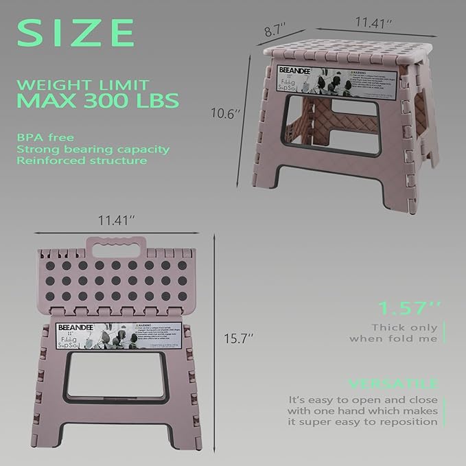 Foldable Step Stool Sturdy Safe Enough - Holds up to 300 Lb - 11 inch Footstool for Adults or Kids, Folding Ladder Storage/Opens Easy, for Kitchen,Toilet,Camping (Dusty Pink Puple)…