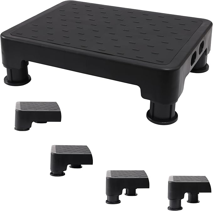 COOL-ANGLE Adjustable Step Stool for High Beds & SUV - Non-Slip Mobility Platform for Seniors, 650lbs Capacity, 3 Heights (3.4"-5"), Wide Safety Base for Car & Bath, 16.5"x12.6", Black