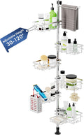 Vatex Shower Caddy Corner Tension Pole, Stainless Steel Rustproof 6 Shelves Bathroom Organizer with Towel Bar & Toothbrush Holder, Adjustable Shower Shelf for Renters - Family Stand Storage Rack
