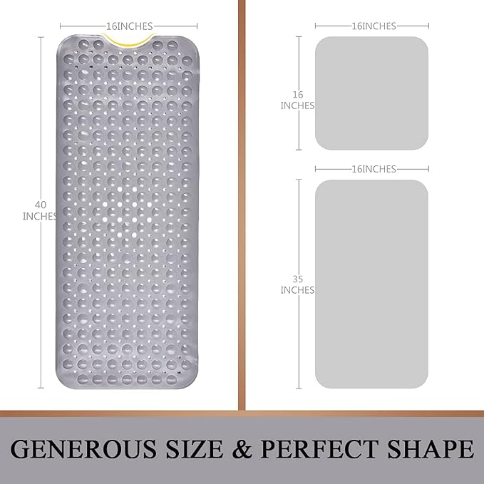 Sheepping Baby Bath Mat for Tub Non Slip Extra Long Cover Bathtub Mat with 200 Big Suction Cups for Toddler Infant Kids 40 X 16 Inch - Eco Friendly ,Machine Washable Shower Mat (Grey)