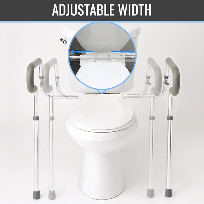 HealthSmart Adjustable Toilet Safety Rails for Seniors, Medical Grade - HandicapToilet Safety Frames for Disabled, Non-Slip Padded, 300lb Capacity Commode Chair with Arms, Toilet Helper for Elderly