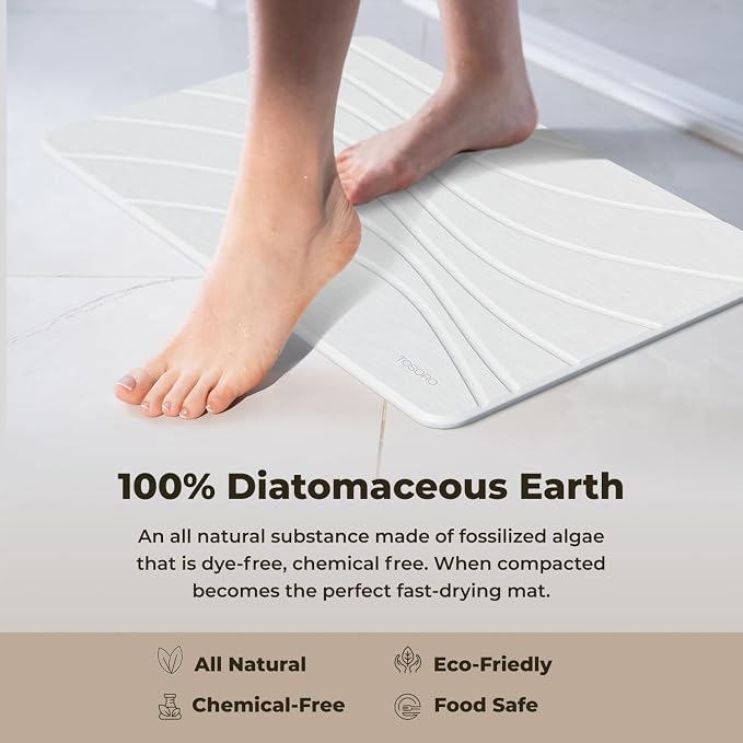 TOSORO - Stone Bath Mat Diatomaceous Earth Shower Mat Non-Slip Super Absorbent Diatomite Stone Bath Mats for Bathroom Floor Quick Drying Natural Easy to Clean (23.5 x 15) - Sandstone