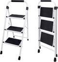 Sweetcrispy 3 Step Ladder, 330lbs Folding Step Stool with Wide Anti-Slip Pedal, Sturdy Ladder, Convenient Handrail, Lightweight, Portable Step Stool Black