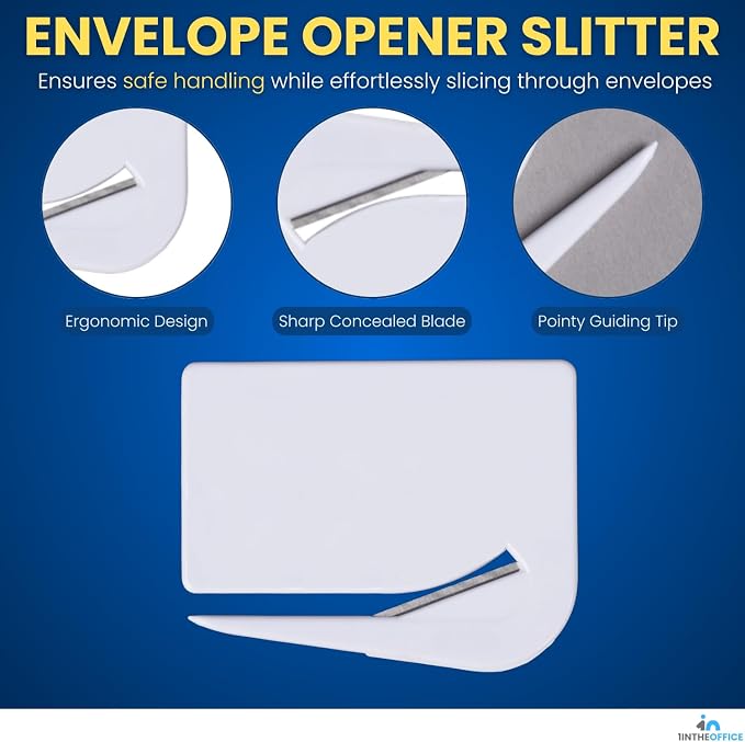 1InTheOffice Letter Opener, Envelope Opener Slitter Concealed Blade 2.5", White,6 Pack