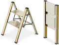 WOA WOA 2 Step Ladder, Foldable Step Stool, Aluminum Lightweight Ladder for Home Kitchen Closet, Anti-Slip Pedals, Ease of Folding, Portable, 300lbs Capacity - Gold