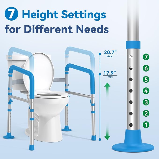 Loyoda Toilet Safety Rails for Seniors, Adjustable Height Toilet Handles for Elderly and Disabled, One-Button Width Adjustment, Foldable Handles, 350 LBS, Toilet Bars Fit Most Toilets