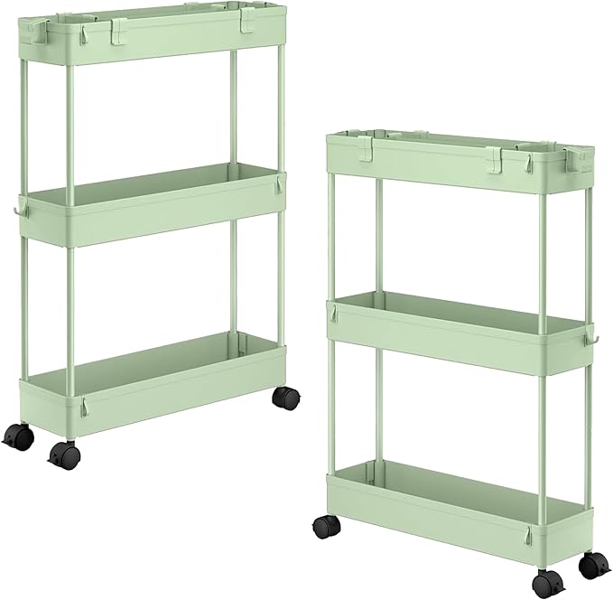 SPACELEAD 2-piece Set Slim Storage Cart 3 Tier,Bathroom Organizer Rolling Utility,Mobile Shelving Unit Slide Out for Office, Kitchen, Laundry Room & Narrow Places