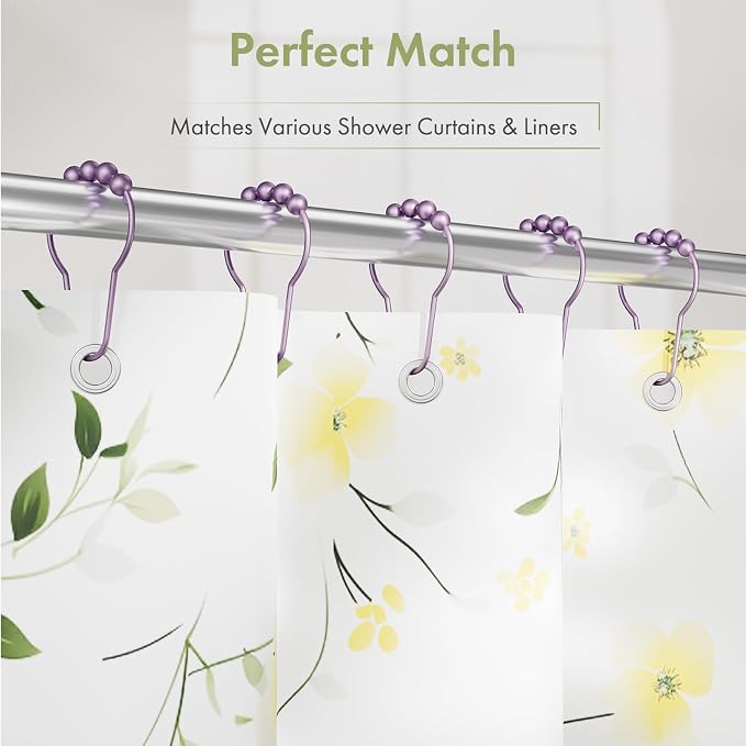 Amazer Shower Curtain Hooks, Rust Resistant Purple Shower Curtain Hooks for Bathroom, Stainless Steel Glide Shower Hooks Hangers for Bathroom Shower Rods Curtains, Set of 12 Hooks, Greyish-Purple