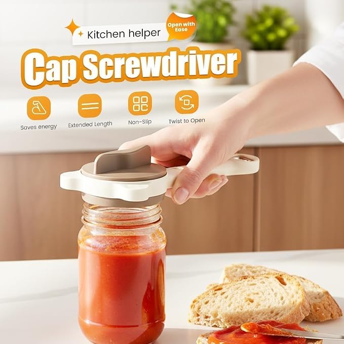 Multi-Functional Retractable Jar and Bottle Opener, Magnetic Stainless Steel Can Opener with Ergonomic Handle