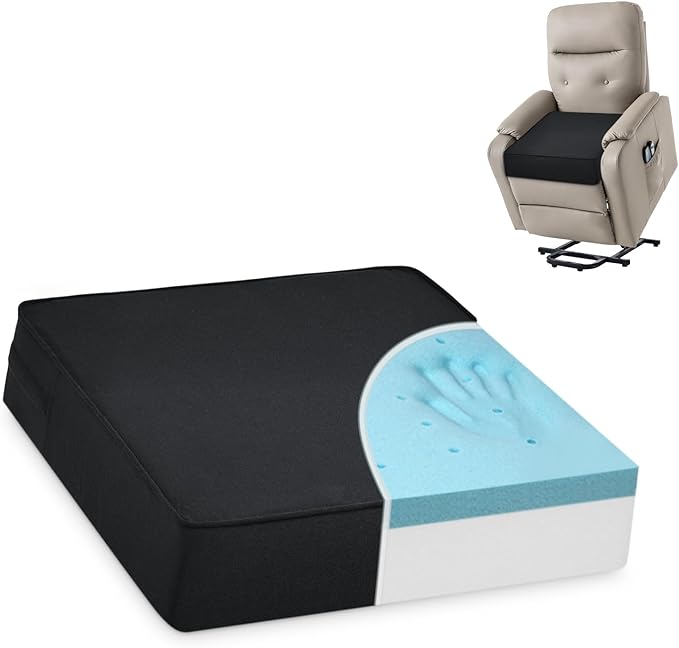 Shinnwa Gel Memory Foam Recliner Cushion for Elderly, Dual-Layer Foam Chair Pad, Extra Large Seat Cushion for Couch, Armchair, Wicker Chairs, Floor, 18 × 18 × 4in, Black
