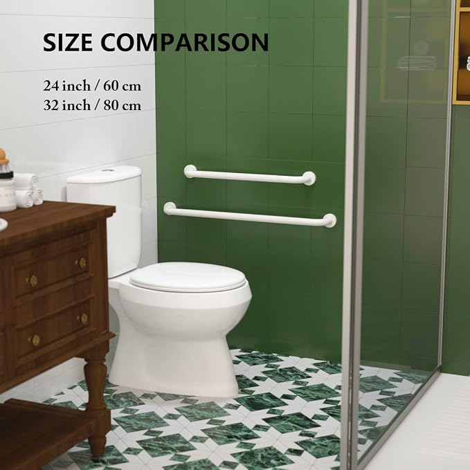 2 Pack 32 Inch Anti Slip Shower Grab Bar Oil Rubbed White 1.25" Diameter, Munzong Bathroom Grab Bar, Knurled Bathroom Balance Bar,Safety Hand Rail Support Handicap Elderly Senior Assist Bath Handle