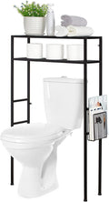 MyGift 2-Tier Over The Toilet Storage Rack, Over Toilet Bathroom Organizer, Freestanding Above Toilet Shelf with Removable Magazine Holder Basket, Black Metal Cabinet for Laundry Space Saver