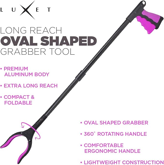 Grabber Reacher Tool - 2 Pack - Latest Version Long 19/32 Inch Foldable Pick Up Stick - Strong Grip Magnetic Tip Lightweight Trash Picker Claw Reacher Grabber Tool for Elderly Reaching, Luxet (Pink)