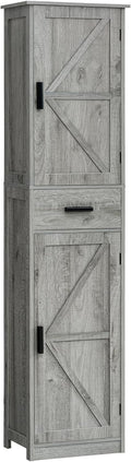 TEENFON Tall Bathroom Cabinet, Storage Cabinet with 6 Shelves & Drawer, Bathroom Storage Cabinet with Adjustable Shelves, Tall Cabinet for Living Room, Home Office, Grey