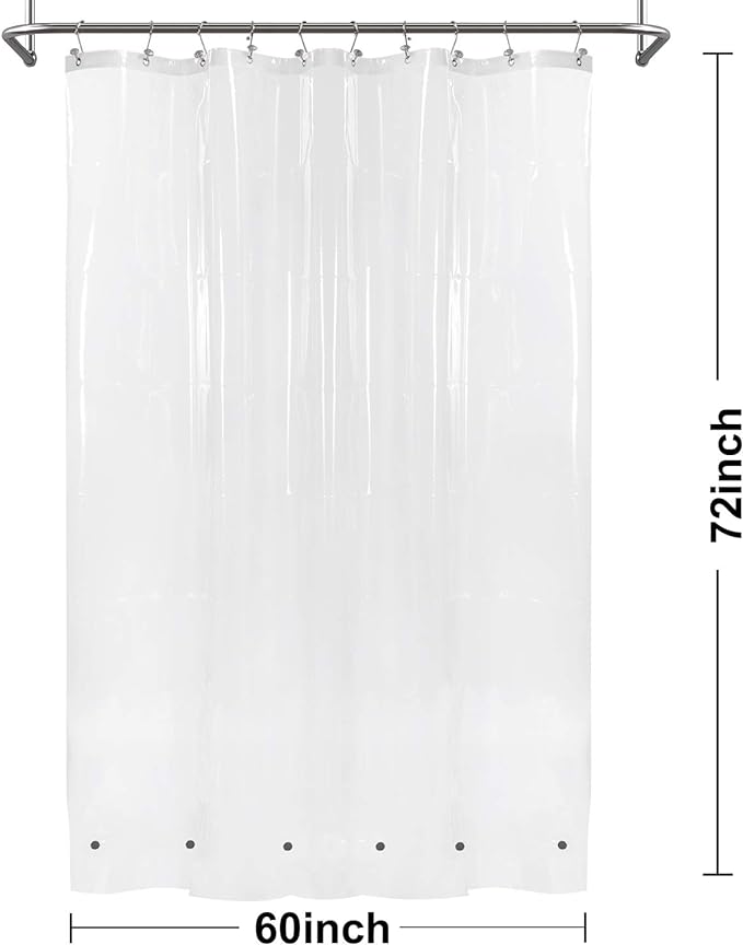Barossa Design 60 x 72 Inches Shower Curtain Liner with 6 Weighted Magnets, Heavy Duty PEVA, 10 Grommet Holes, Waterproof, PVC Free, Clear, 60x72