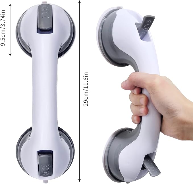 12'' Portable Grab Bars for Bathroom,Ultra Grip Dual Locking Shower Handles for Elderly,Safety Suction Grab Bars for Shower,Balance Assit Hand Rail Support,Injury,Senior,Kids(Gray, 12"-Pack of 2)