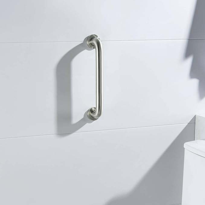 KIBI 12 Inch Stainless Steel Bathroom Safety Grab Bar | Curved Shaped Grab Bar for Bathtubs and Showers, Bathroom Grab Bars for Seniors, Wall Mounted Anti-Slip Support - Brushed Nickel (KGB1012)