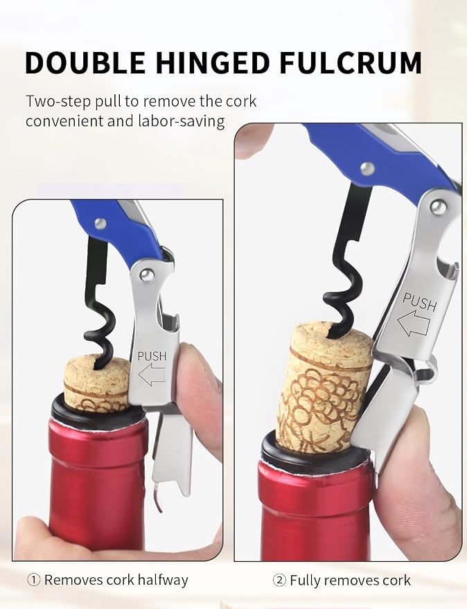 CORKAS Wine Key - Professional Handcrafted Heavy Duty Waiter Corkscrew, Compact Wine Opener with Double Hinged, Foil Cutter and Bottle Opener, Gifts for Servers, Sommelier, Bartenders - Blue